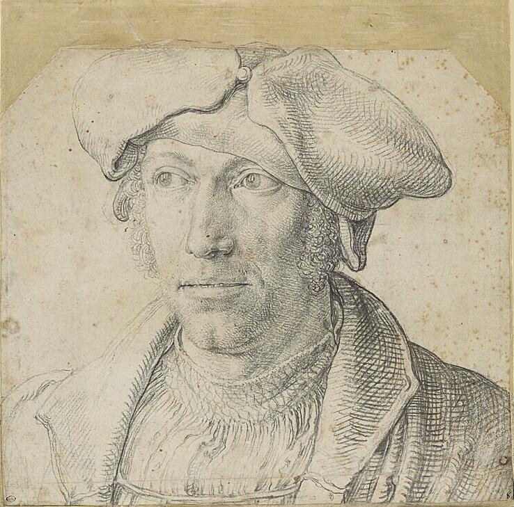 Portrait of a Man with Curly Hair, vintage artwork by Lucas van Leyden, A3 (16x12") Poster Print