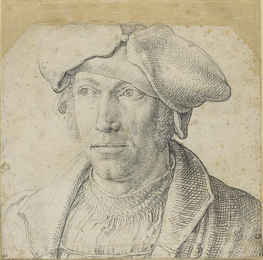 Portrait of a Man with Curly Hair, vintage artwork by Lucas van Leyden, A3 (16x12") Poster Print