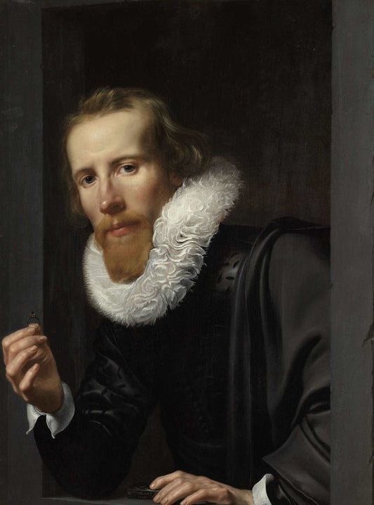 Portrait of a Man with Ring and Touchstone, vintage artwork by Werner van den Valckert, 12x8" (A4) Poster