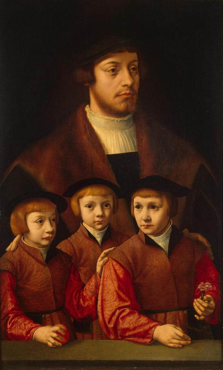 Portrait of a Man with Three Sons, vintage artwork by Bartholomäeus Bruyn the Elder, A3 (16x12") Poster Print