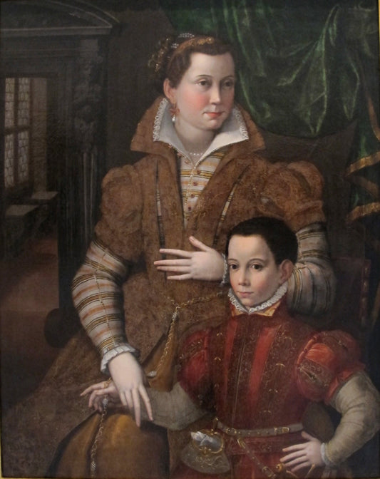 Portrait of a Noblewoman with Her Son, vintage artwork by Bartolomeo Passarotti, A3 (16x12") Poster Print