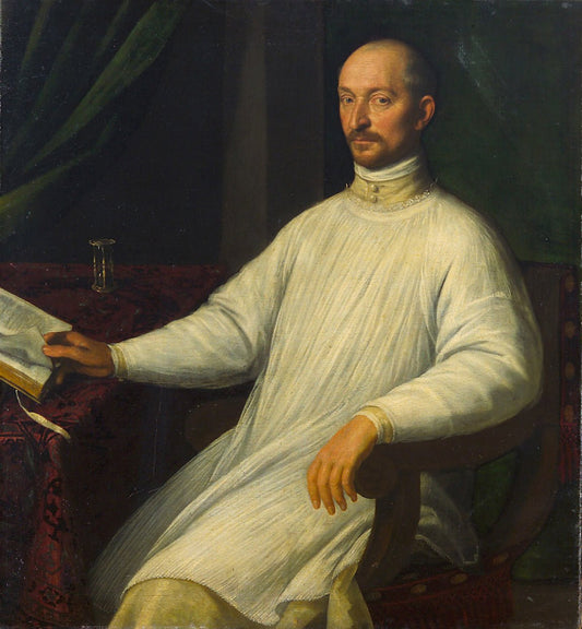Portrait of a Priest Reading from the Holy Text, vintage artwork by Leandro Bassano, 12x8" (A4) Poster