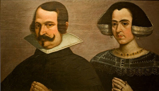 Portrait of a Wife and Man, vintage artwork by Francisco Pacheco, A3 (16x12") Poster Print