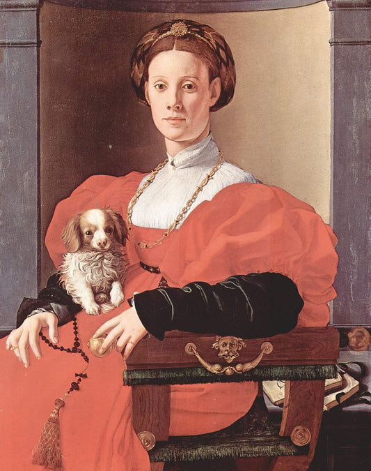 Portrait of a Woman in a Red Dress, vintage artwork by Pontormo, A3 (16x12") Poster Print
