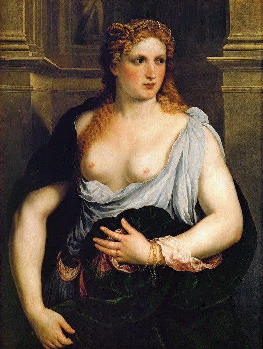 Portrait of a woman in green mantle, vintage artwork by Paris Bordone, A3 (16x12") Poster Print