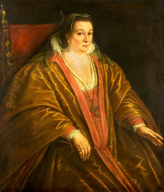 Portrait of a Woman, Probably Morosina Morosini, Wife of Marino Grimani, Doge of Venice, vintage artwork by Workshop of Leandro Bassano, 12x8" (A4) Poster