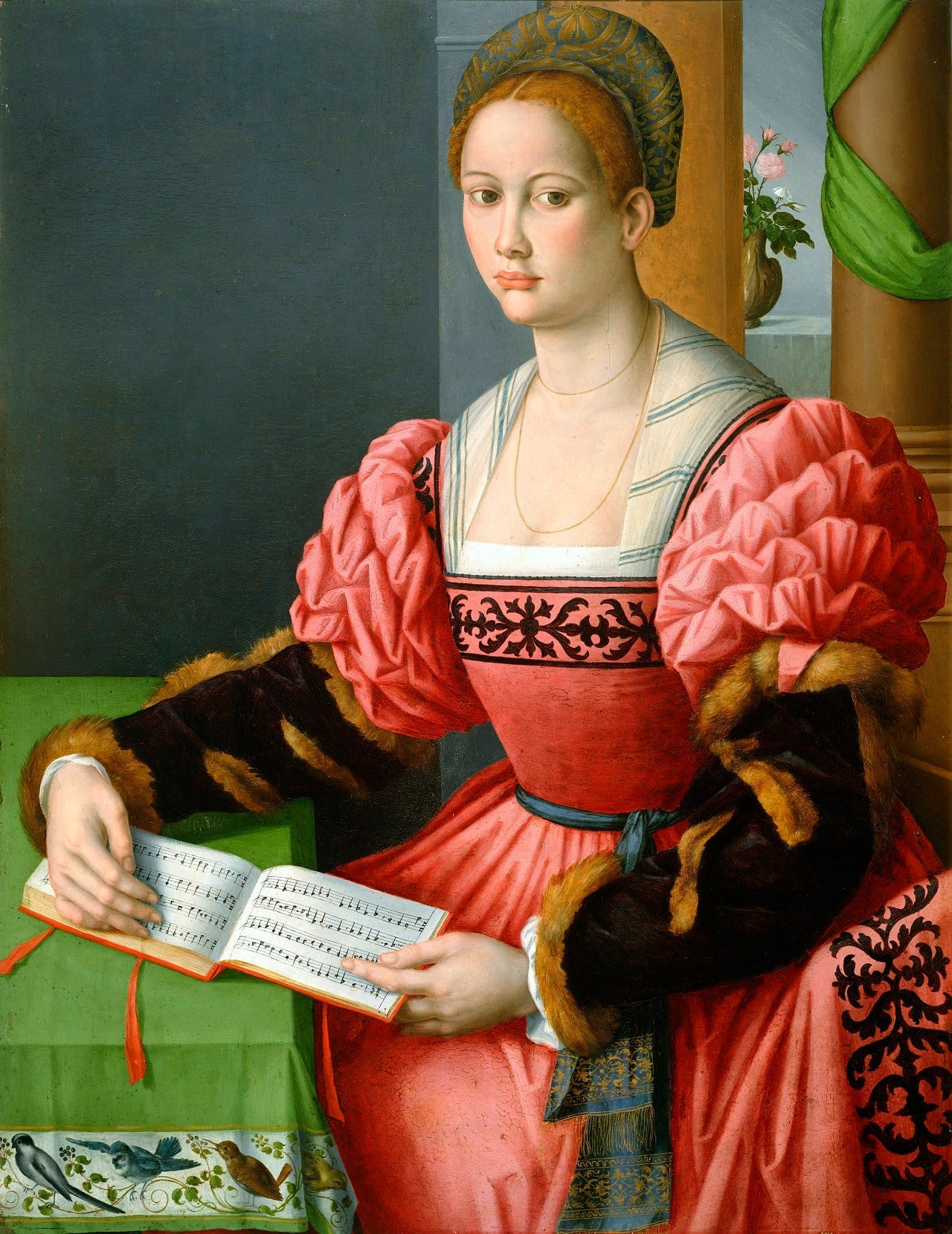 Portrait of a Woman with a Book of Music, vintage artwork by Il Bacchiacca, A3 (16x12") Poster Print
