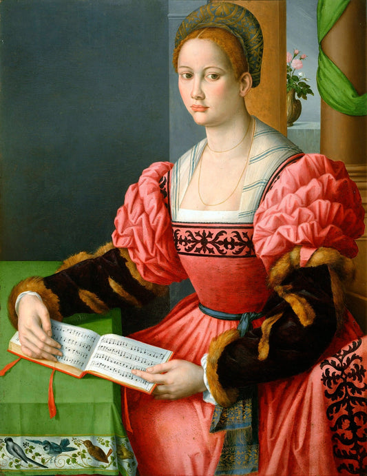 Portrait of a Woman with a Book of Music, vintage artwork by Il Bacchiacca, A3 (16x12") Poster Print