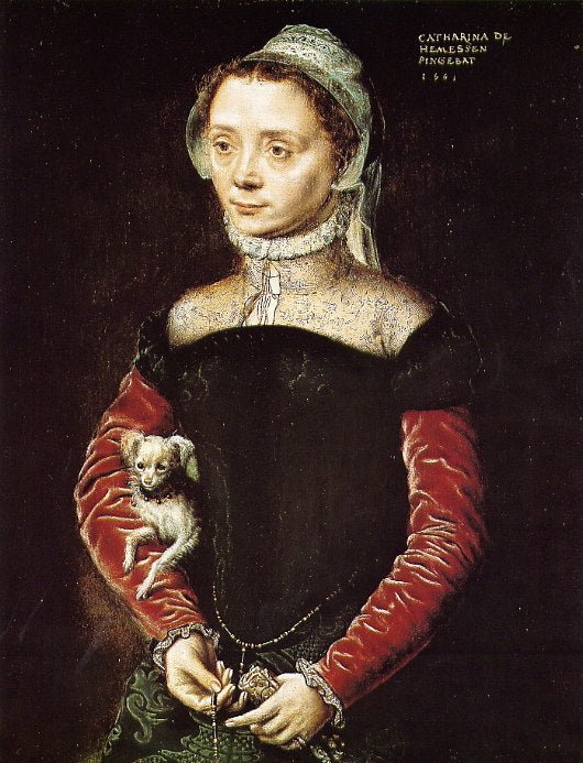 Portrait of a Woman with a Dog, vintage artwork by Catherina van Hemessen, A3 (16x12") Poster Print