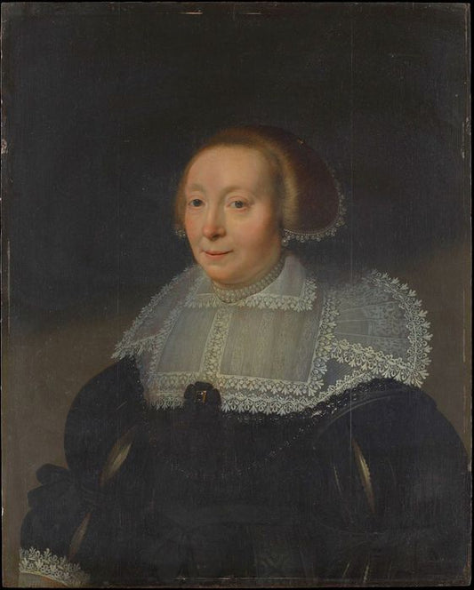 Portrait of a Woman with a Lace Collar, vintage artwork by Michiel Jansz. van Mierevelt, 12x8" (A4) Poster