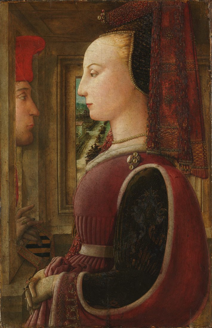 Portrait of a Woman with a Man at a Casement, vintage artwork by Fra Filippo Lippi, A3 (16x12") Poster Print