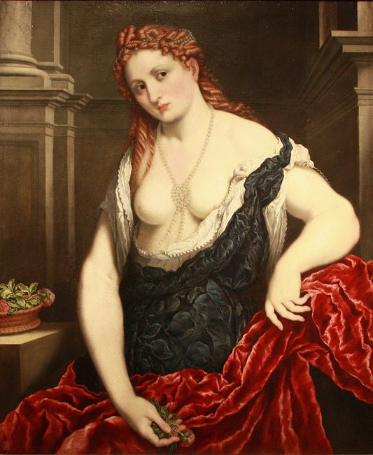 Portrait of a Woman with a Rose, vintage artwork by Paris Bordone, A3 (16x12") Poster Print