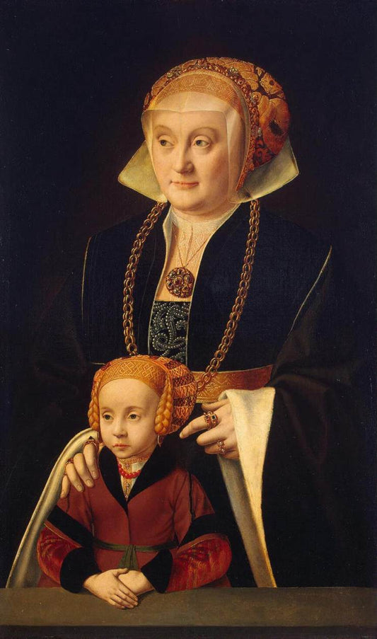Portrait of a Woman with Her Daughter, vintage artwork by Bartholomäeus Bruyn the Elder, A3 (16x12") Poster Print