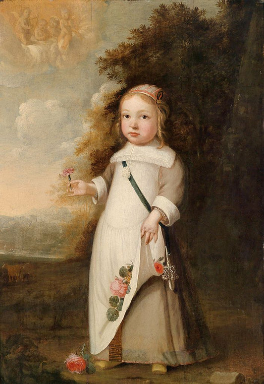Portrait of a Young Girl with Flower, vintage artwork by Jacob Gerritsz. Cuyp, 12x8" (A4) Poster