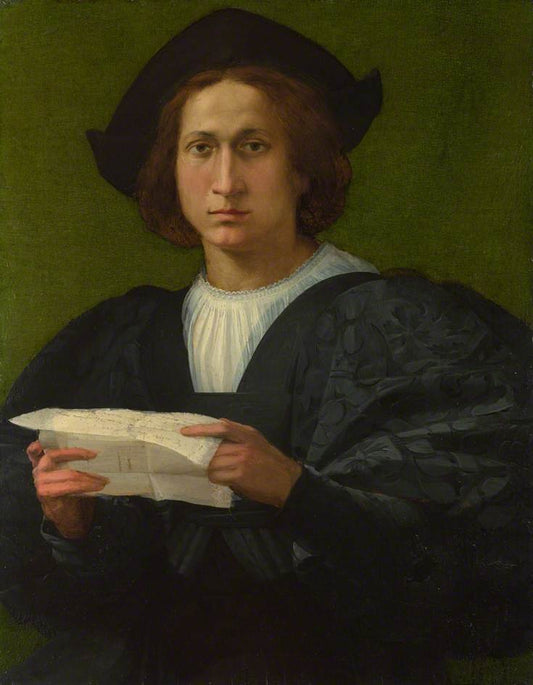 Portrait of a Young Man Holding a Letter, vintage artwork by Rosso Fiorentino, A3 (16x12") Poster Print