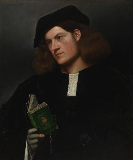Portrait of a Young Man with a Green Book, vintage artwork by Attributed to Giovanni Cariani, A3 (16x12") Poster Print