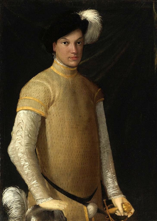 Portrait of a Young Man with a Plumed Hat, vintage artwork by Niccolò dell' Abbate, A3 (16x12") Poster Print