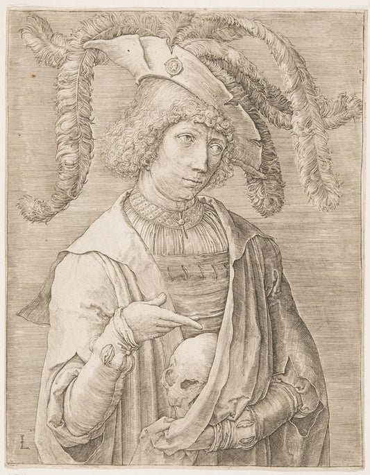 Portrait of a Young Man with a Skull, vintage artwork by Lucas van Leyden, A3 (16x12") Poster Print