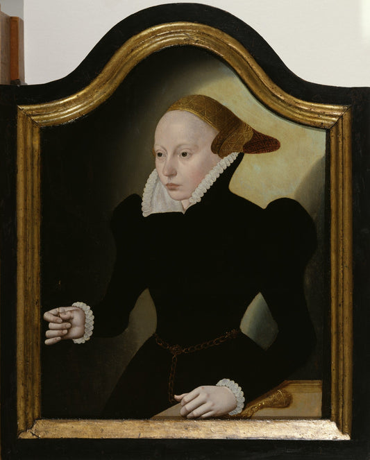 Portrait of a Young Woman with a Pink, vintage artwork by Bartholomäeus Bruyn the Younger, A3 (16x12") Poster Print