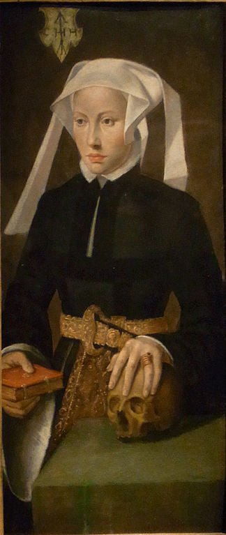Portrait of a Young Woman with a Skull, vintage artwork by Bartholomäeus Bruyn the Younger, A3 (16x12") Poster Print
