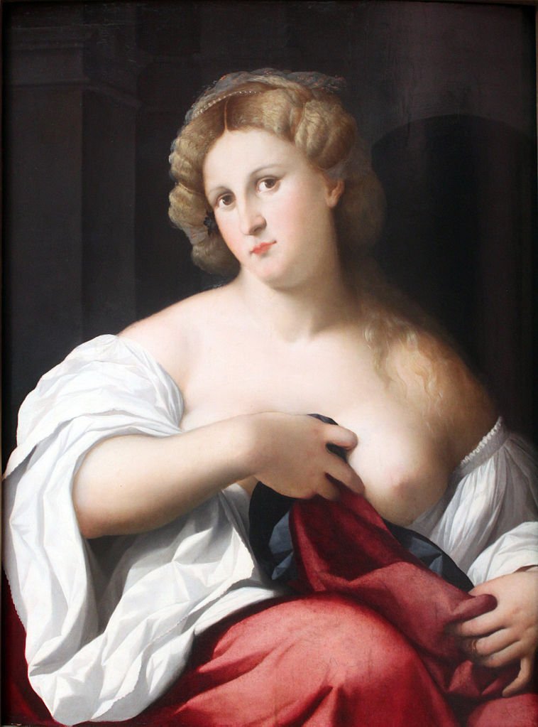 Portrait of a Young Woman with Bare Breast, vintage artwork by Palma il Vecchio, A3 (16x12") Poster Print