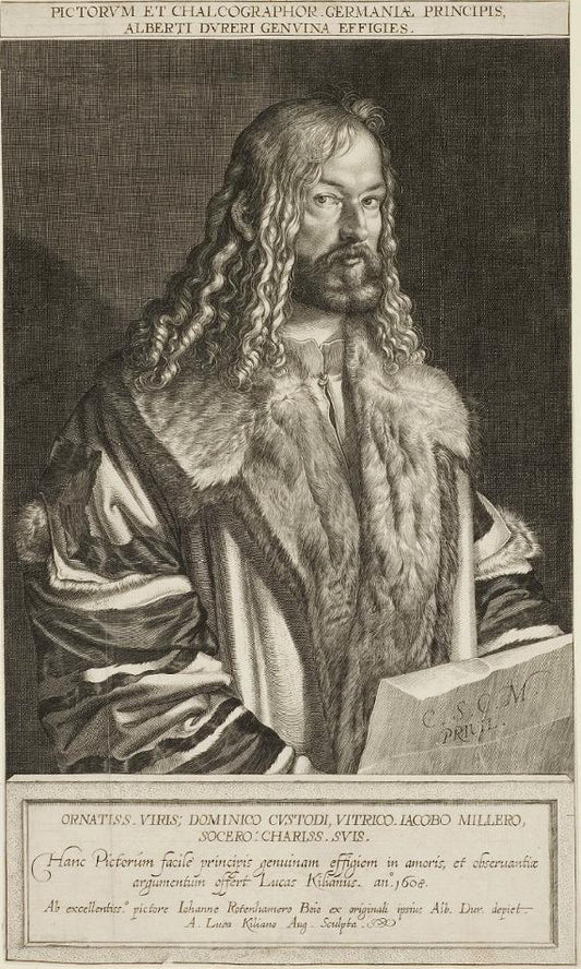 Portrait of Albrecht Dürer, vintage artwork by Lucas Kilian, 12x8" (A4) Poster