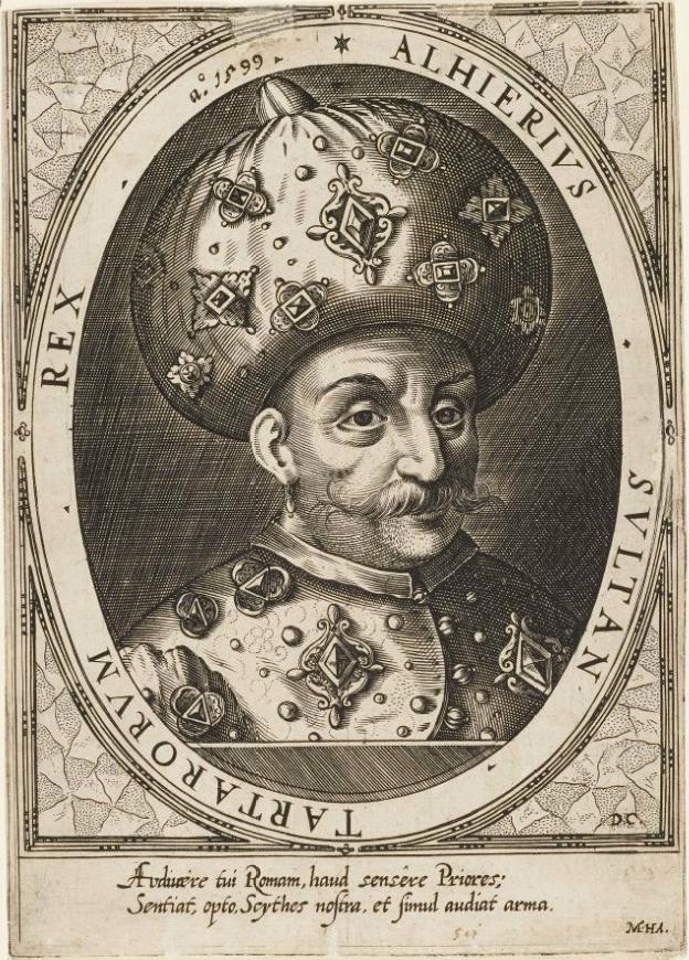Portrait of  Alhierius, Sultan, King of the Tartars, vintage artwork by Dominicus Custos, A3 (16x12") Poster Print