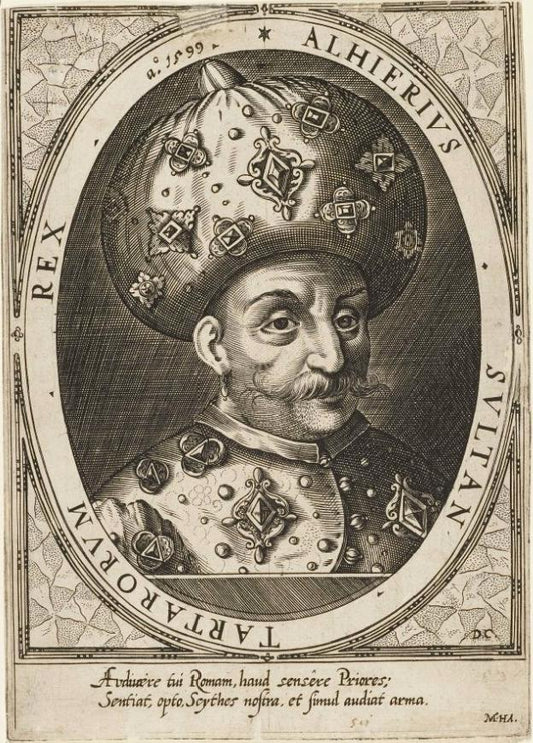 Portrait of  Alhierius, Sultan, King of the Tartars, vintage artwork by Dominicus Custos, A3 (16x12") Poster Print