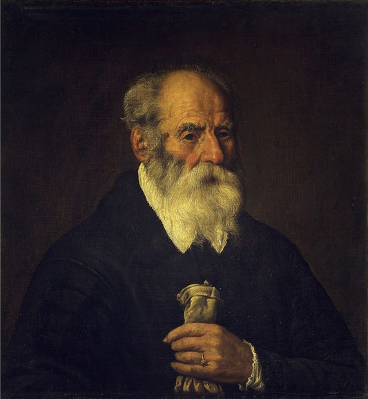 Portrait of an Old Man with Gloves, vintage artwork by Bassetti Marcantonio, 12x8" (A4) Poster