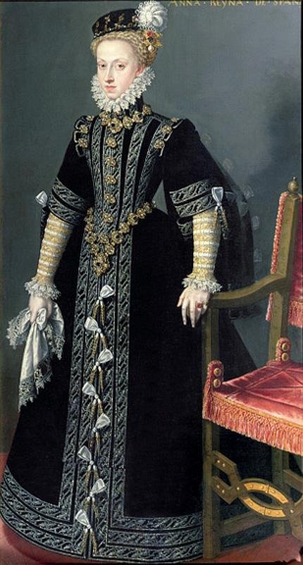 Portrait of Anna of Austria, Queen of Spain, vintage artwork by Juan Pantoja de la Cruz, A3 (16x12") Poster Print
