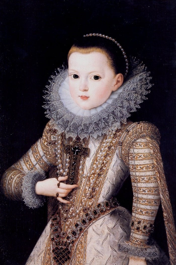 Portrait of Anne of Austria as a child, vintage artwork by Juan Pantoja de la Cruz, A3 (16x12") Poster Print