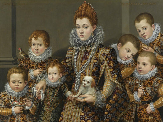 Portrait of Bianca degli Utili Maselli, Holding a Dog and Surrounded by   Six of her Children, vintage artwork by Lavinia Fontana, A3 (16x12") Poster Print