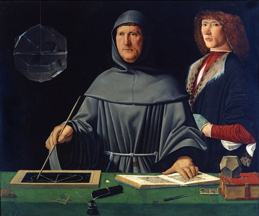 Portrait of Fra Luca Pacioli with a Student, vintage artwork by Jacopo de' Barbari, A3 (16x12") Poster Print