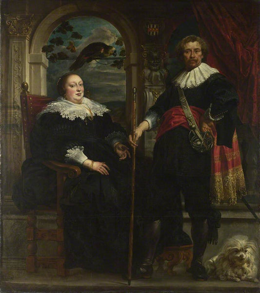 Portrait of Govaert van Surpele (?) and His Wife, vintage artwork by Jacob Jordaens, 12x8" (A4) Poster