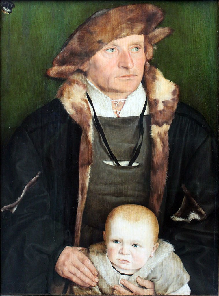 Portrait of Hans Urmiller with his Son, vintage artwork by Barthel Beham, A3 (16x12") Poster Print