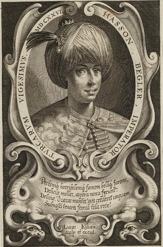 Portrait of Hasson Begler, vintage artwork by Lucas Kilian, 12x8" (A4) Poster