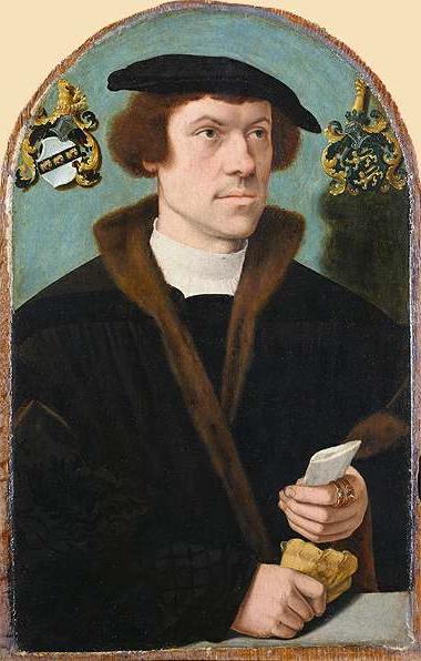 Portrait of Johann Schreinschreibers, Cologne Town Secretary, vintage artwork by Bartholomäeus Bruyn the Elder, A3 (16x12") Poster Print