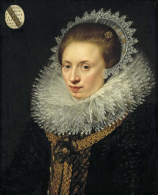 Portrait of Judith Langley, vintage artwork by Attributed to Jan van Ravesteyn, 12x8" (A4) Poster