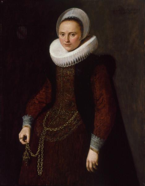Portrait of Maria Bultel, vintage artwork by Jan van Ravesteyn, 12x8" (A4) Poster