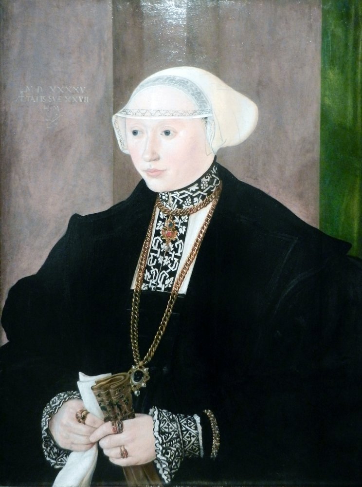 Portrait of Maria Kitscher von Ölkofen, Frau von Freyburg, vintage artwork by Hans Muelich, A3 (16x12") Poster Print