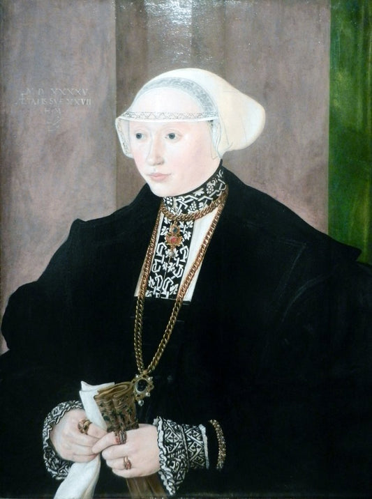 Portrait of Maria Kitscher von Ölkofen, Frau von Freyburg, vintage artwork by Hans Muelich, A3 (16x12") Poster Print