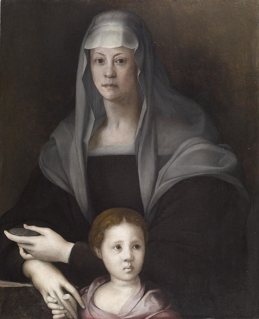 Portrait of Maria Salviati de' Medici with Giulia de' Medici, vintage artwork by Pontormo, A3 (16x12") Poster Print