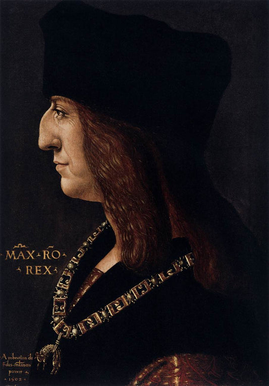 Portrait of Maximilian I, vintage artwork by Giovanni Ambrogio de Predis, A3 (16x12") Poster Print