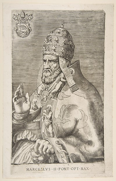 Portrait of Pope Marcellus II  right hand raised facing left c, vintage art, A3 (16x12") Poster Print