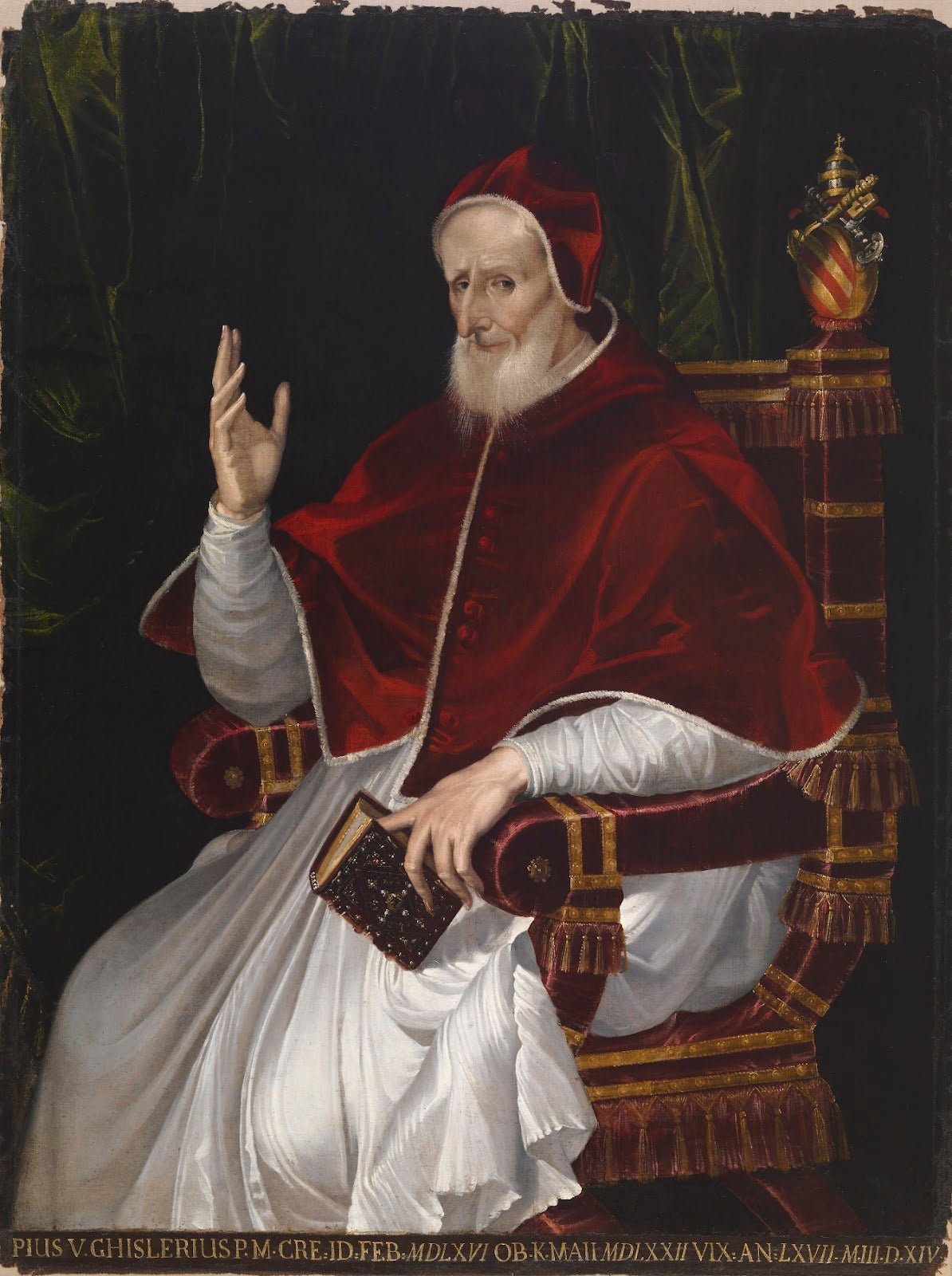 Portrait of Pope Pius V, vintage artwork by Bartolomeo Passarotti, 12x8" (A4) Poster