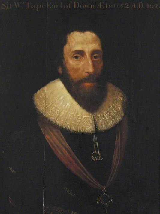Portrait of Sir William Pope, Earl of Downe, vintage artwork by Marcus Gheeraerts the Younger, A3 (16x12") Poster Print