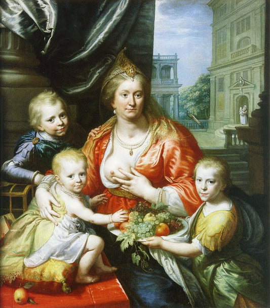 Portrait of Sophia Hedwig, Countess of Nassau-Dietz, as Charity with her Children, vintage artwork by Paulus Moreelse, 12x8" (A4) Poster