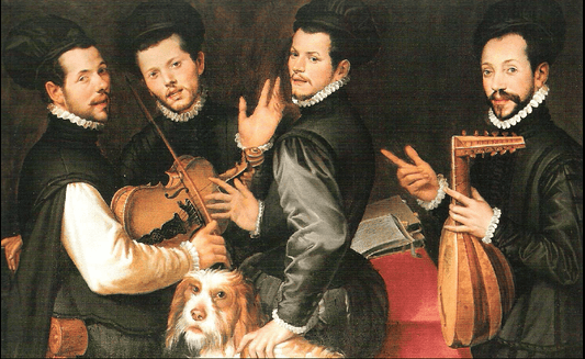 Portrait of the Four Monaldini Brothers, vintage artwork by Bartolomeo Passarotti, 12x8" (A4) Poster