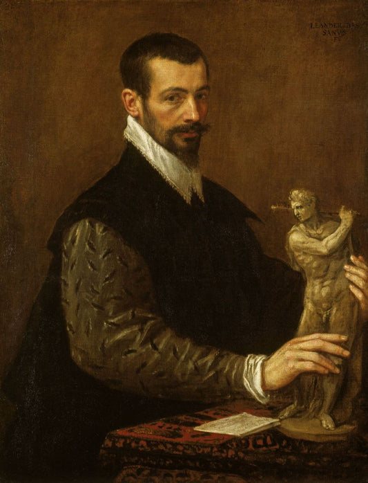 Portrait of Tiziano Aspetti Holding a Statuette, vintage artwork by Italian School 16th Century - Unknown, A3 (16x12") Poster Print