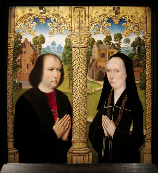 Portraits de Barbe de Croesinck et Louis Quarre en donateurs, vintage artwork by Master of the Embroidered Foliage, A3 (16x12") Poster Print